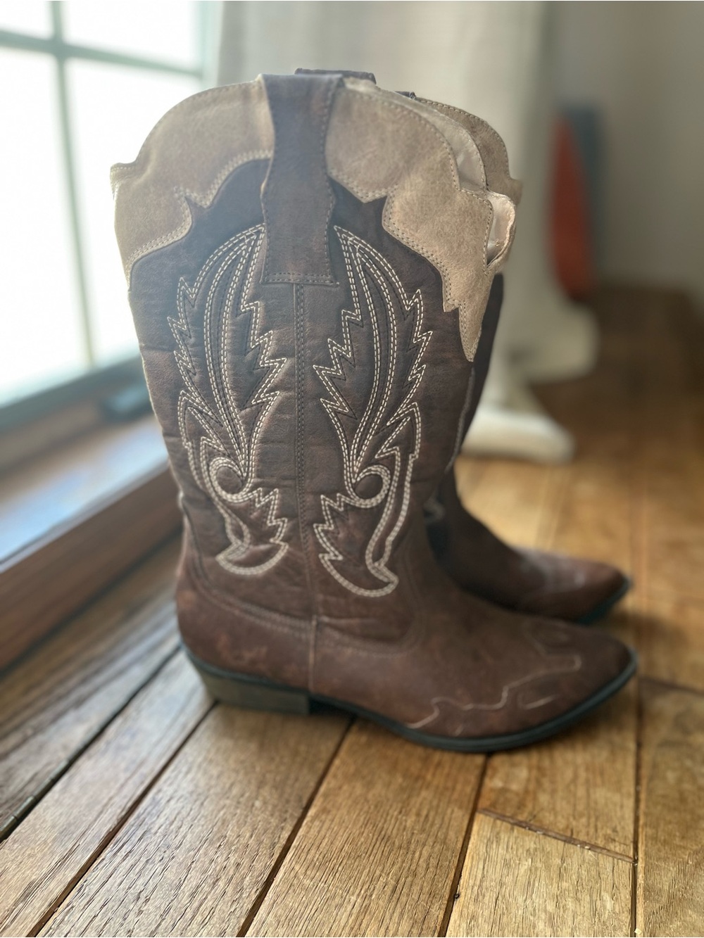 Coconuts by Matisse Brown and Tan Western Ankle Booties